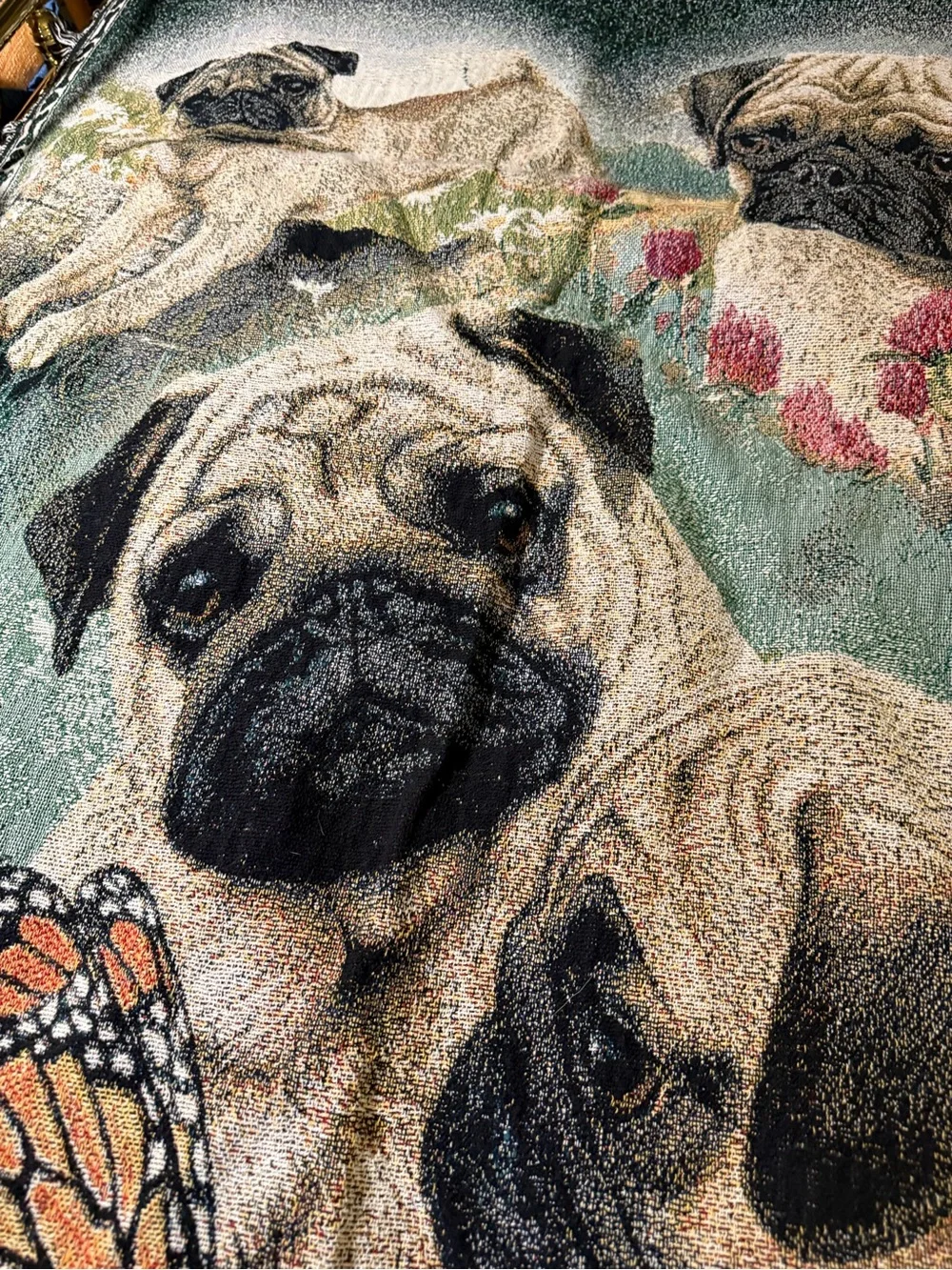 I Love Pugs Green Decorative Dog Blanket by